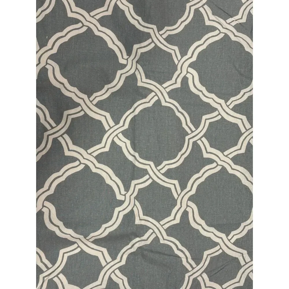 Pottery Barn Curtain Panels Lined Cotton Geometric Blue White w/ Rings Kendra‎